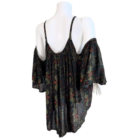 Sea Gypsies Floral Lace Up Cold Shoulder Top SZ L $69 - Picture 7 of 11